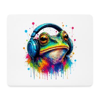 Color explosion frog with headphones - Mouse Pad (horizontal) - white - Front