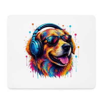 Colorful dog with headphones - Mouse Pad (horizontal) - white - Front