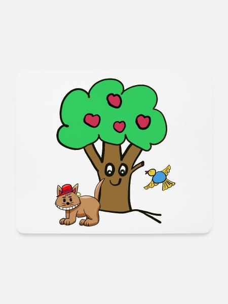 Apple Tree Cat Bird Kids Garden Nature - Mouse Pad (horizontal) - white