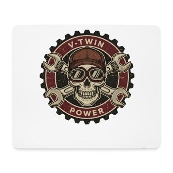 Motorrad Biker V-Twin Motor Skull Totenkopf Rocker - Mousepad (Querformat) - Weiß - Vorne