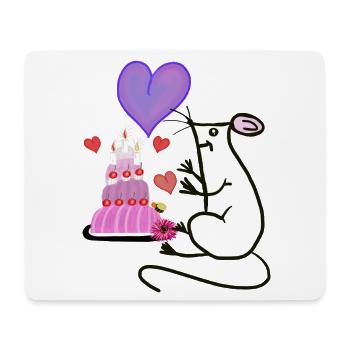 Mouse with Cake Heart Birthday Child - Mouse Pad (horizontal) - white - Front