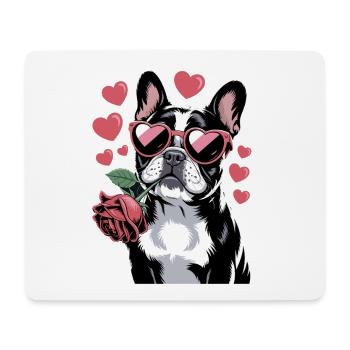 Bouledogue français avec rose et lunettes en forme de cœur - Tapis de souris (format paysage) - blanc - Devant