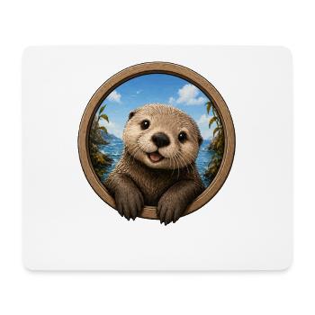 Otter im Rundfenster am Meer - Mousepad (Querformat) - Weiß - Vorne