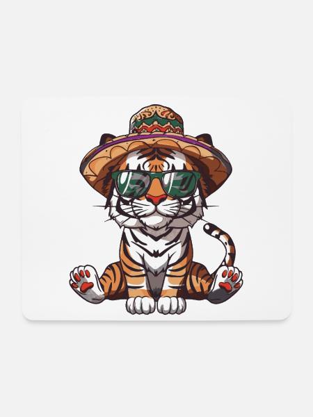 Tiger Comic Lustig Sombrero - Mousepad (Querformat) - Weiß