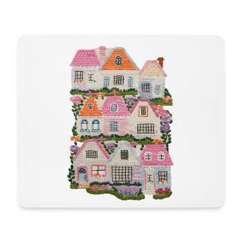  Bunte Häuser mit Blumen und Bäumen – Märchenhafte - Mousepad (Querformat) - Weiß - Vorne