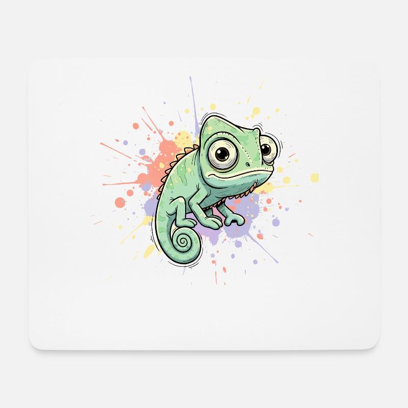 Aquarell Chamäleon Spritzer - Mousepad (Querformat) - Weiß