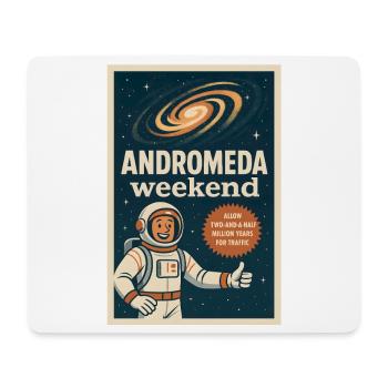 Andromeda Wochenende | Space Humor Retro - Mousepad (Querformat) - Weiß - Vorne