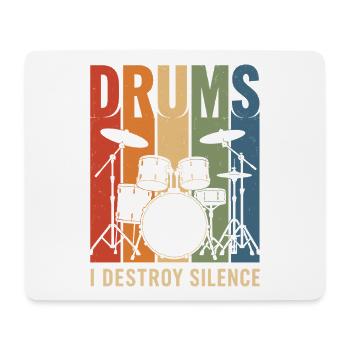 Drums I Destroy Silence Retro Schlagzeug Shirt - Mousepad (Querformat) - Weiß - Vorne