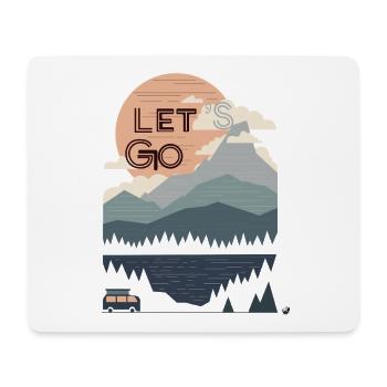 Sonne, Berge, Wald, See und Bus Lets go - Mousepad (Querformat) - Weiß - Vorne