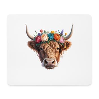 Kuh mit Blumenkrone - Mousepad (Querformat) - Weiß - Vorne