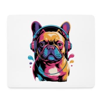 Französische Bulldogge Frenchie mit Kopfhörern - Mousepad (Querformat) - Weiß - Vorne