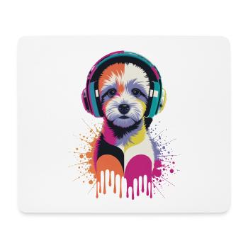 Maltipoo mit Kopfhörern - Mousepad (Querformat) - Weiß - Vorne