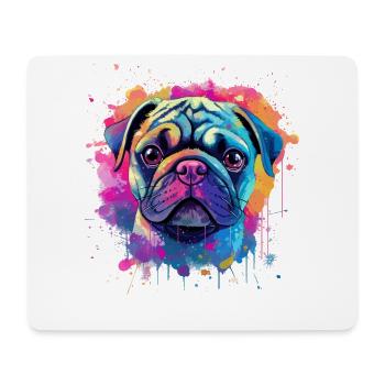 Lebendiges Mops-Splash-Porträt - Mousepad (Querformat) - Weiß - Vorne