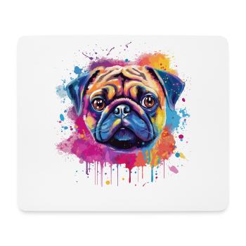 Lebendiges Mops-Splash-Porträt - Mousepad (Querformat) - Weiß - Vorne