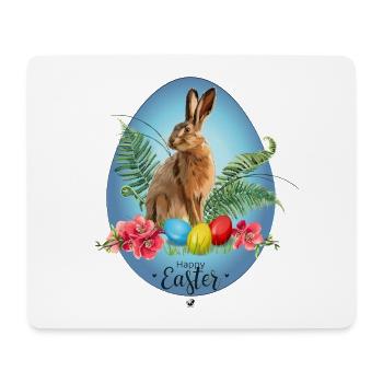 Illustration de lapins, œufs de Pâques et fleurs de cerisier - Tapis de souris (format paysage) - blanc - Devant