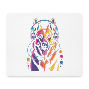 Deutscher Schäferhund mit Kopfhörer - Mousepad (Querformat) - Weiß - Vorne