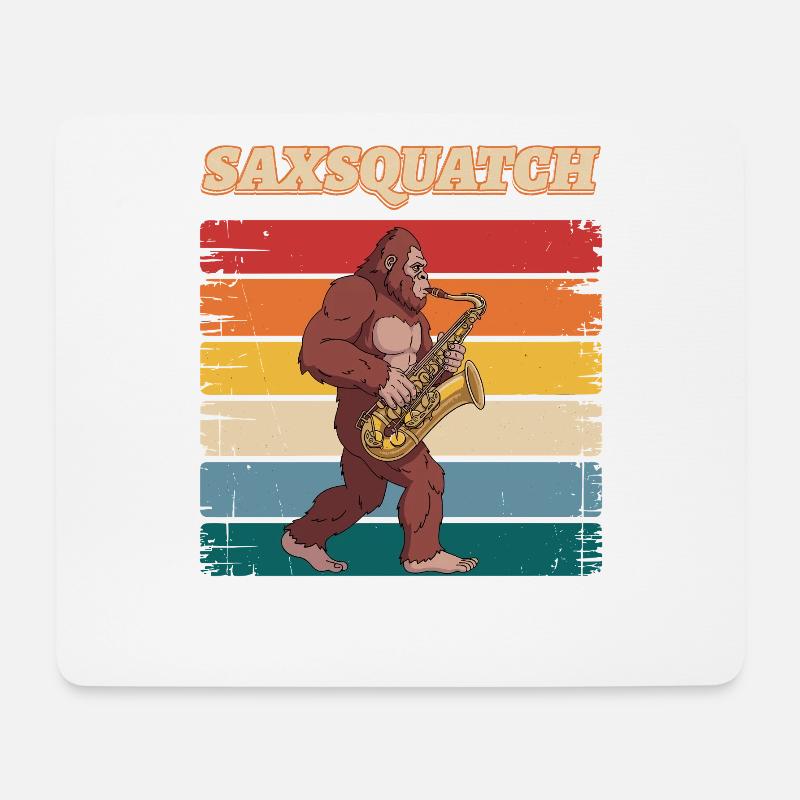 Sax Squatch sur des rayures rétro - Tapis de souris (format paysage) - blanc