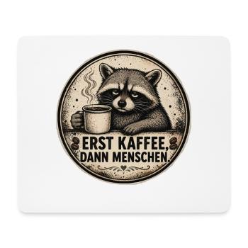 Erst Kaffee, Dann Menschen – Waschbär Vintage - Mousepad (Querformat) - Weiß - Vorne
