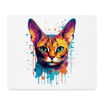 Splash Art coloré Visage de chat abyssin - Tapis de souris (format paysage) - blanc - Devant