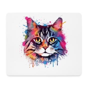 Art coloré éclaboussé Visage de chat américain à queue courte - Tapis de souris (format paysage) - blanc - Devant