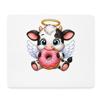 Cute cow angel with wings and donut - Mouse Pad (horizontal) - white - Front