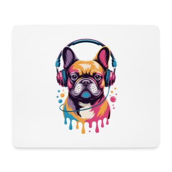 Bouledogue français Frenchie avec des écouteurs - Tapis de souris (format paysage) - blanc - Devant