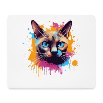 Colorful Splash Art Burmese Cat Face  - Mouse Pad (horizontal) - white - Front