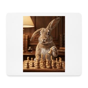 Le lapin jouant aux échecs - Tapis de souris (format paysage) - blanc - Devant