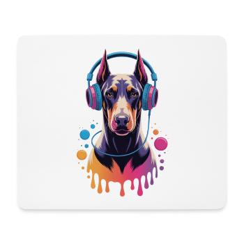 Dobermann mit Kopfhörern - Mousepad (Querformat) - Weiß - Vorne