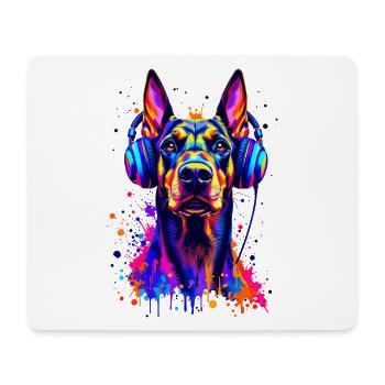 Dobermann mit Kopfhörern - Mousepad (Querformat) - Weiß - Vorne