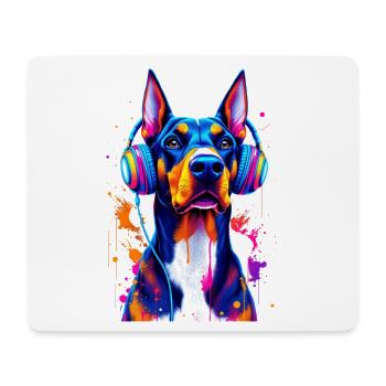 Doberman avec casque - Tapis de souris (format paysage) - blanc - Devant