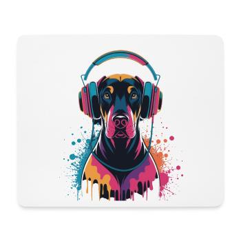 Dobermann mit Kopfhörern - Mousepad (Querformat) - Weiß - Vorne