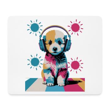 Chiot caniche avec un casque - Tapis de souris (format paysage) - blanc - Devant