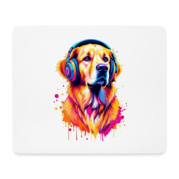 Golden Retriever with Headphones - Mouse Pad (horizontal) - white - Front