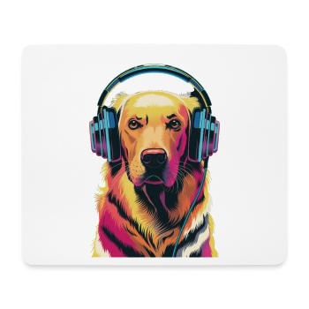 Golden Retriever with Headphones - Mouse Pad (horizontal) - white - Front
