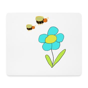 Flower with Bees – Cheerful Drawing - Mouse Pad (horizontal) - white - Front