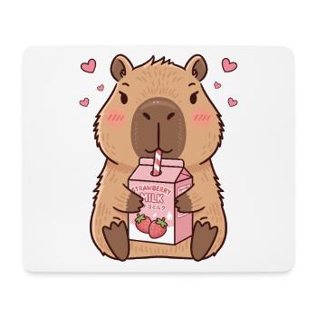 Kawaii Capybara Drinking Japanese Strawberry Milk - Mouse Pad (horizontal) - white - Front
