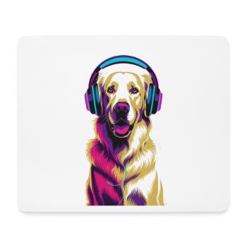 Golden Retriever avec des écouteurs - Tapis de souris (format paysage) - blanc - Devant