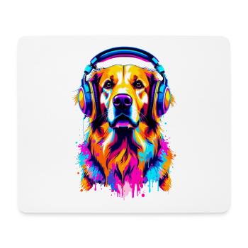 Golden Retriever avec des écouteurs - Tapis de souris (format paysage) - blanc - Devant
