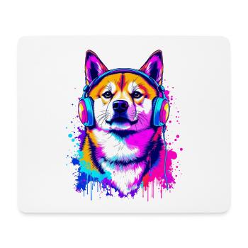 Shiba Inu with headphones - Mouse Pad (horizontal) - white - Front