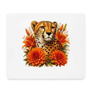 Cheetah im Herbstblütenrahmen - Mousepad (Querformat) - Weiß - Vorne
