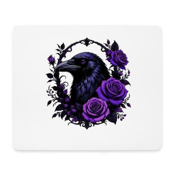 Night crow with violet roses - Mouse Pad (horizontal) - white - Front