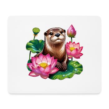 Water Otter in the Lotus Sea - Mouse Pad (horizontal) - white - Front