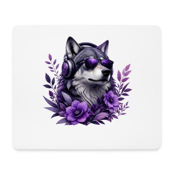 Lila Wolf DJ mit Blütenkranz - Mousepad (Querformat) - Weiß - Vorne