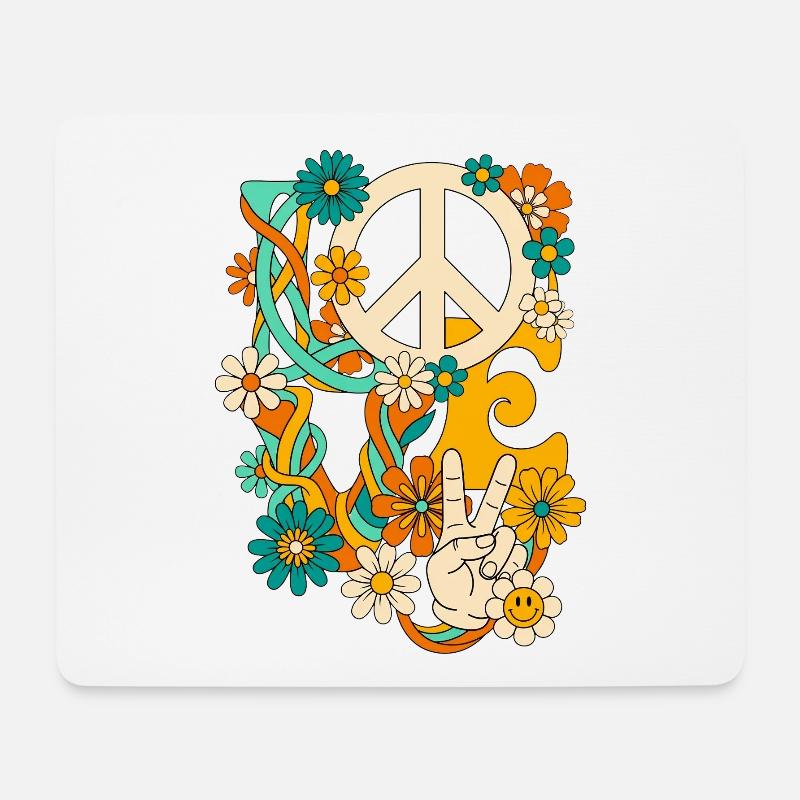 Love Peace Flowers Cooler Retro-Hippie - Mousepad (Querformat) - Weiß
