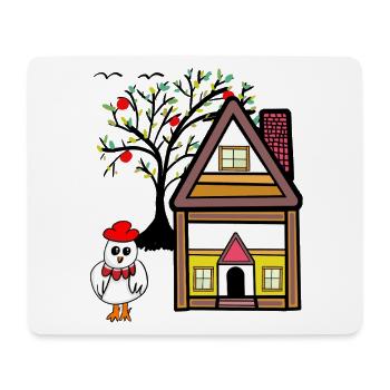 Lustiges Huhn Haus Apfelbaum Garten - Mousepad (Querformat) - Weiß - Vorne