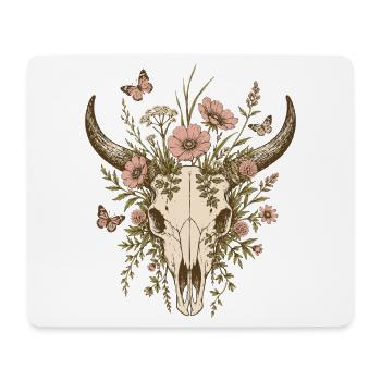 Floral Longhorn Skull - Mouse Pad (horizontal) - white - Front