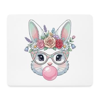 Un lapin fleur avec des lunettes et du chewing-gum - Tapis de souris (format paysage) - blanc - Devant