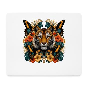 Tigre en fleurs et frénésie des papillons - Tapis de souris (format paysage) - blanc - Devant