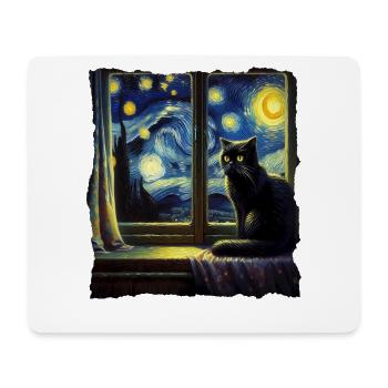 Nuit étoilée du chat noir - Tapis de souris (format paysage) - blanc - Devant